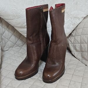 Tommy Hilfiger Brown Leather Heeled Ankle Boots with Red Lining